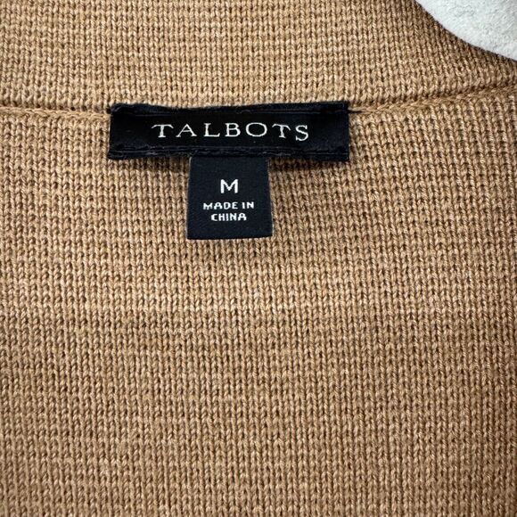 Talbots Sweater Womens M Beige Jacket Button Front Patch Pocket Collared Stretch - Picture 2 of 14